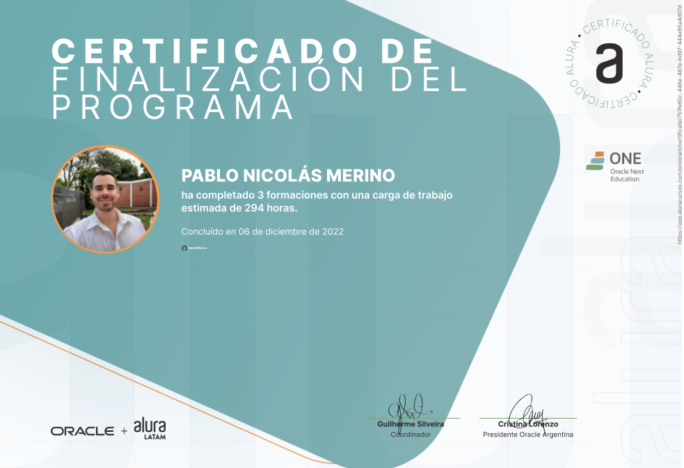 certificado de finalizacion ONE